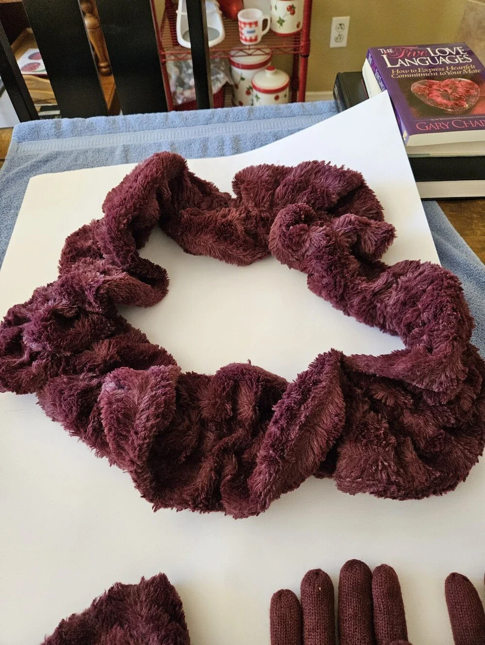 Women's Burgundy Faux-Fur Winter Scarf, Headband & Gloves Set Made By Avon